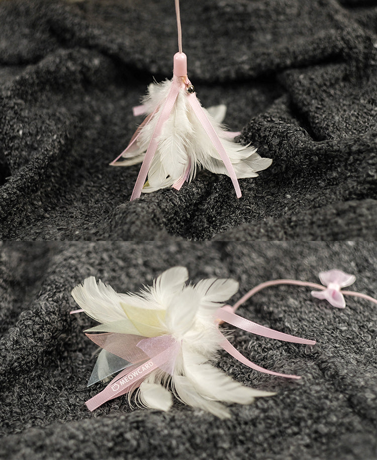 Fluffy Feather Cat Wand - Bell and Elastic Rope Included.