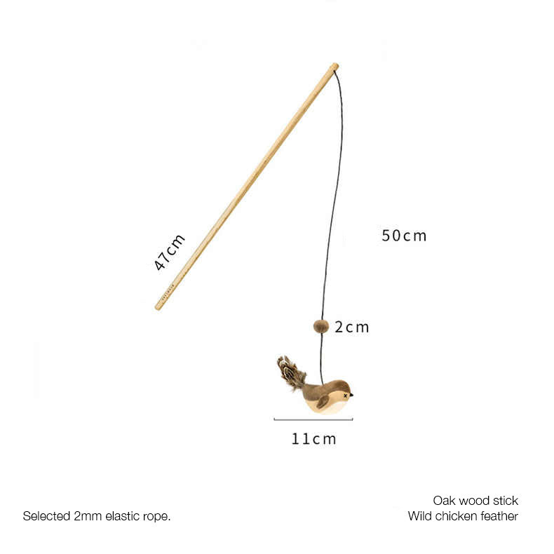 Sparrow interactive cat wand, with feathers, bell, elastic wooden stick, fishing and hunting, and sound bird