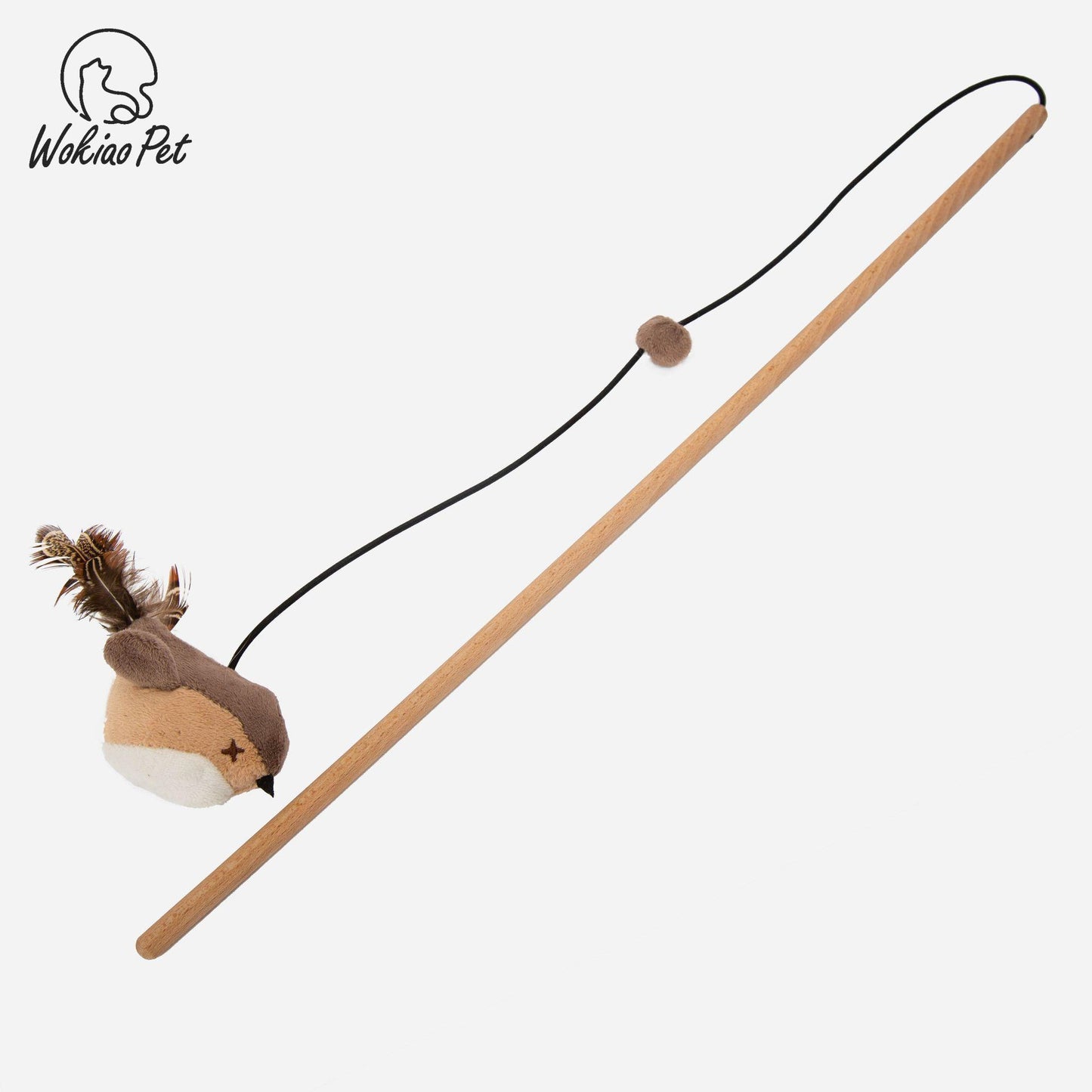 Sparrow interactive cat wand, with feathers, bell, elastic wooden stick, fishing and hunting, and sound bird