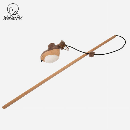 Sparrow interactive cat wand, with feathers, bell, elastic wooden stick, fishing and hunting, and sound bird